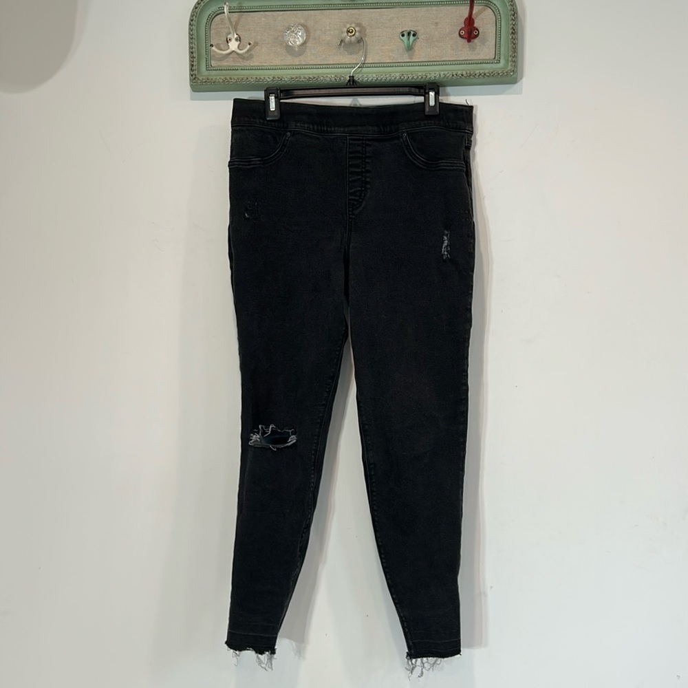SPANX DISTRESSES BLACK SKINNY RAW HEM JEAN STRETCH PANTS SIZE XL WOMEN’S